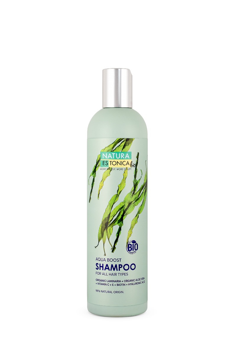 Sampon cu acid hialuronic + aloe vera si alge marine Aqua Boost, 400ml, Natura Estonica