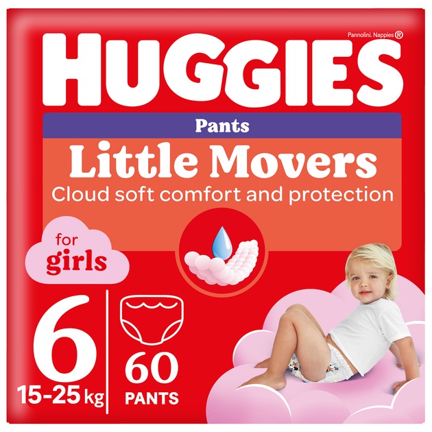 Scutece-chilotel Pants Box Marimea 6 pentru fete de 15-25kg, 60 bucati, Huggies