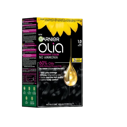 Vopsea de par permanenta fara amoniac Olia 1.0 Night Black, 174ml, Garnier