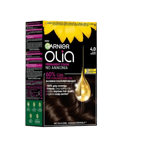 Vopsea de par permanenta fara amoniac 4.0 Dark Brown Olia, 174ml, Garnier