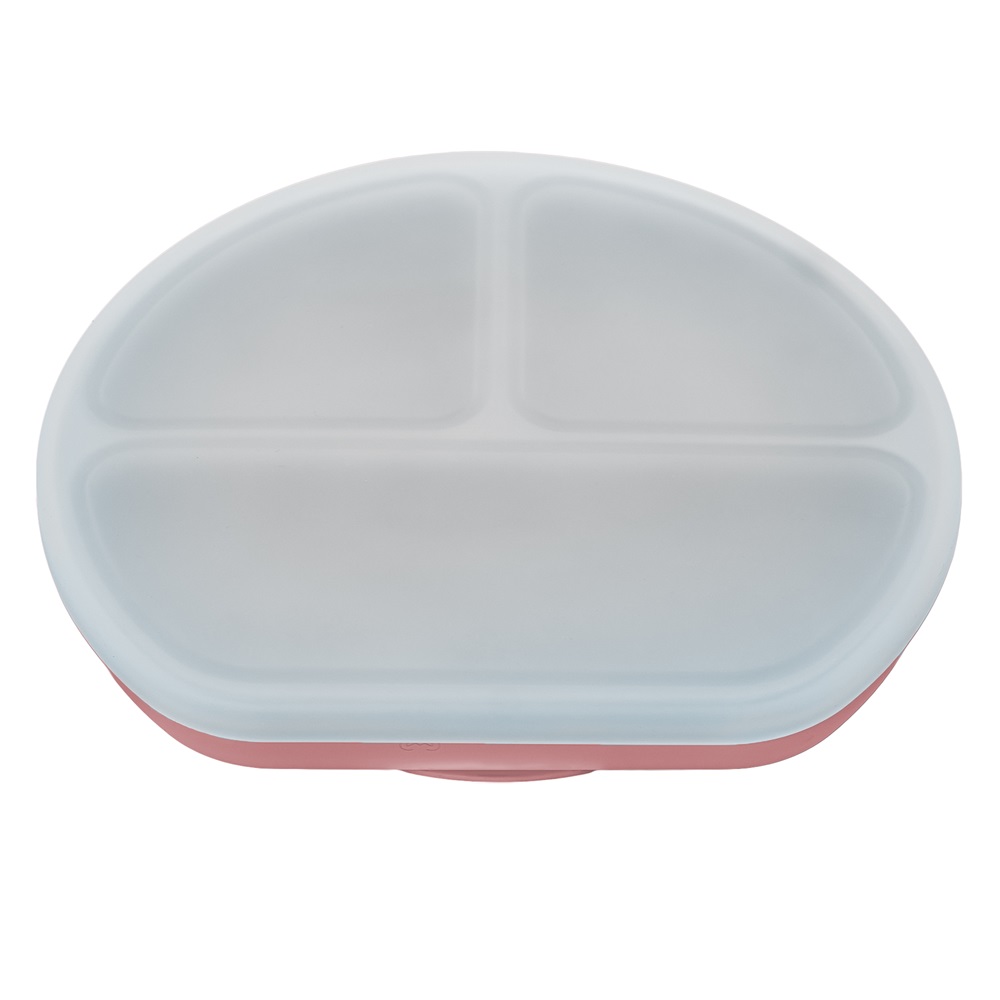 Farfurie compartimentata din silicon cu ventuza si capac  Old Rose 6 luni+, 1 bucata, Appekids