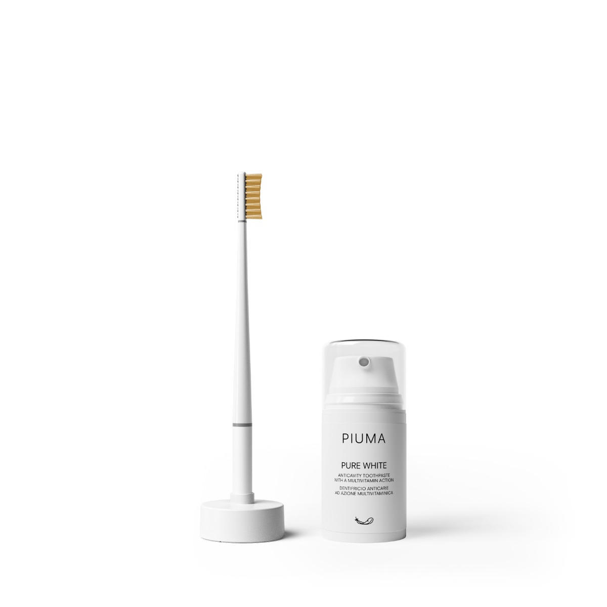 Set Pasta de dinti + Periuta Gold Pure White, 75ml, Piuma