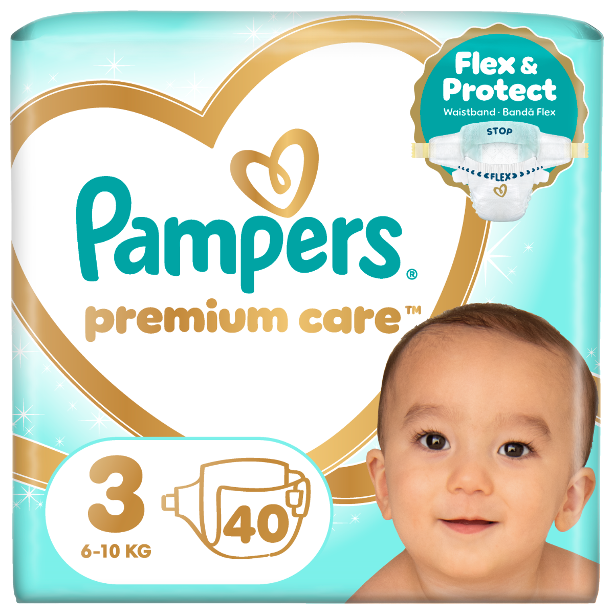 Scutece Premium Care Marimea 3 pentru 6-10 kg, 40 bucati, Pampers