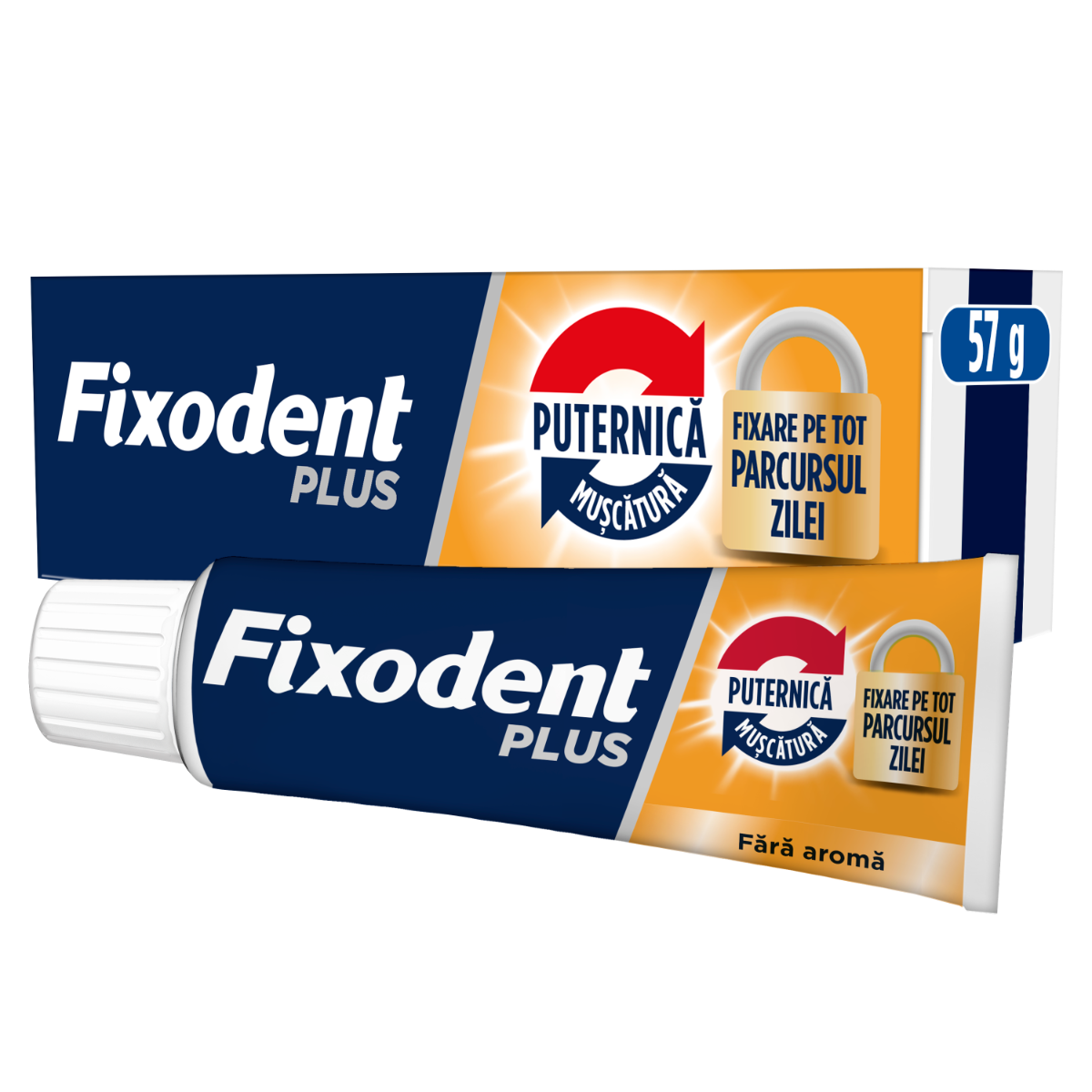 Crema adeziva Plus Strong Bite pentru proteza dentara completa si partiala, 57ml, Fixodent