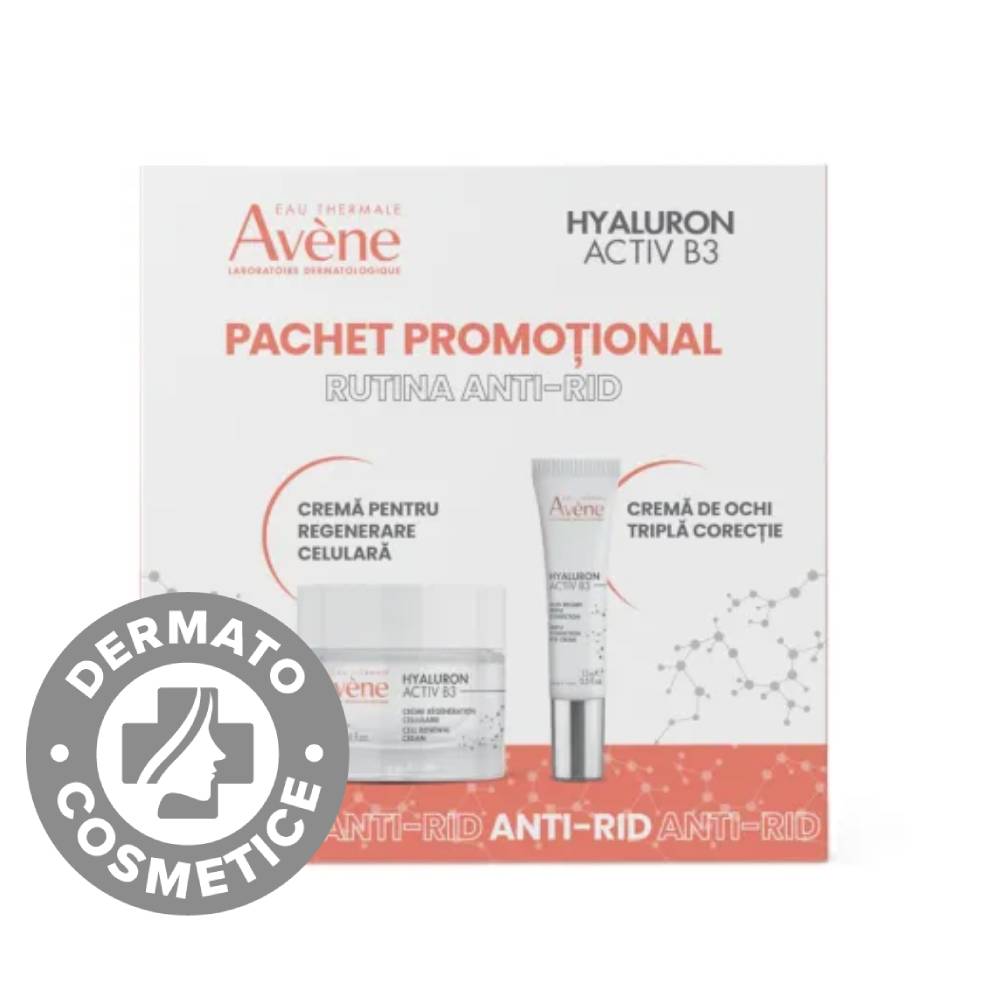 Pachet Crema pentru regenerare celulara 50ml + Crema de ochi cu tripla actiune Hyaluron Activ B3 15ml, Avene