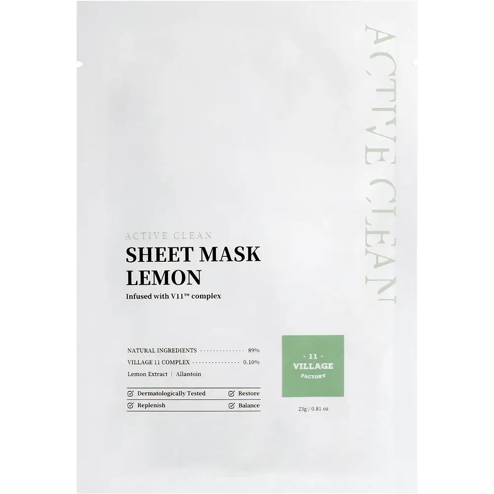 Masca de fata tip servetel cu Lamaie si efect de iluminare Active Clean, 23g, Village 11 Factory