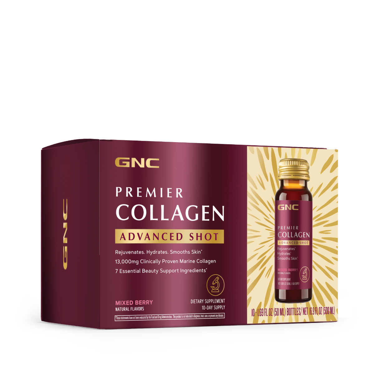 Formula premium de peptide de colagen hidrolizat marin lichid cu aroma de fructe de padure Premier Collagen, 10 shoturi x 50ml, GNC