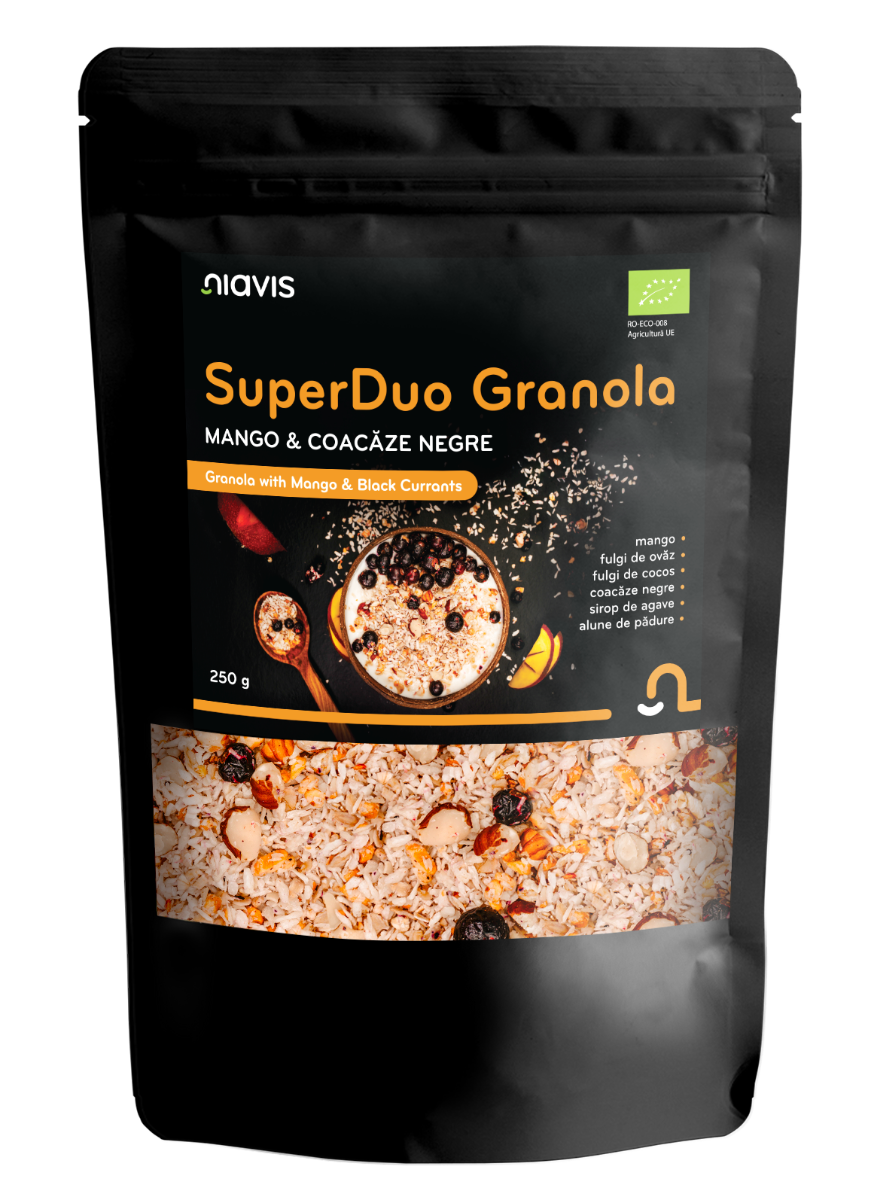 Granola cu mango si coacaze negre Super Duo, 250g, Niavis