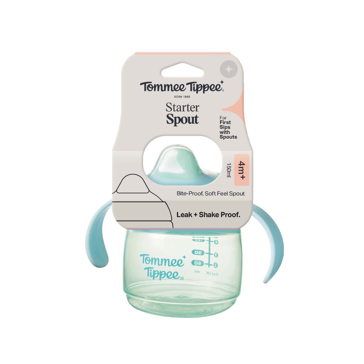 Cana  Starter Spout antiscurgere pentru 4 luni + cu cioc rezistent la muscaturi si manere usor de prins, 150ml, Tommee Tippee