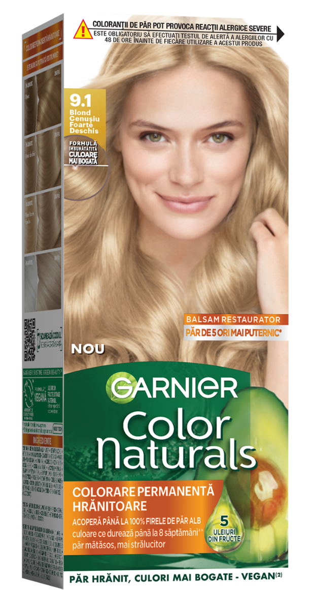 Vopsea de par permanenta Color Naturals 9.1 Blond Cenusiu Foarte Deschis, 112ml, Garnier