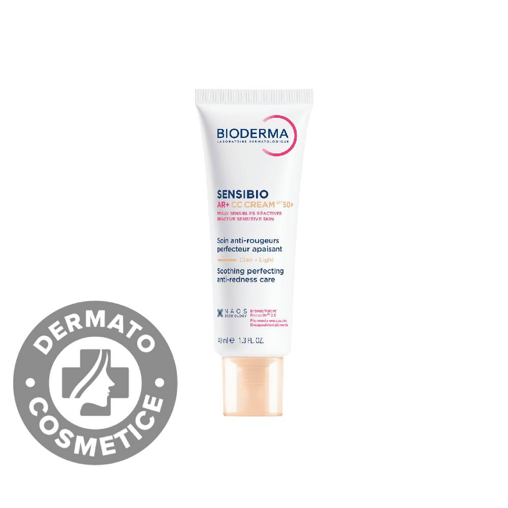 Crema corectoare cu protectie solara pentru piele reactiva cu roseata Sensibio AR+ CC Cream SPF 50+, 40ml, Bioderma