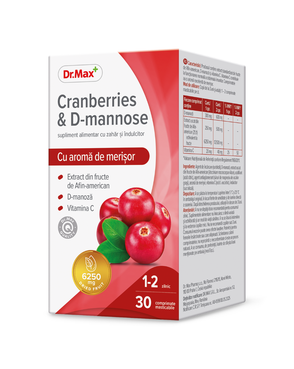 Dr. Max Cranberries & D-mannose, 30 comprimate