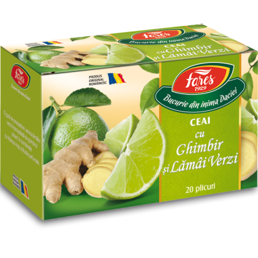Ceai cu Ghimbir si lamai verzi, 20 plicuri, Fares