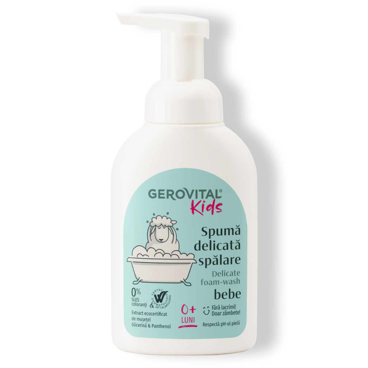 Spumă De Duș Pentru Bebeluși 2 n 1 Corp și Păr Fără Lacrimi, Curățare Delicată Cu Extract De Mușețel, Glicerină și Panthenol, Gerovital Kids, 300 Ml