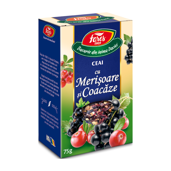 Ceai cu merisoare si coacaze, 75g, Fares