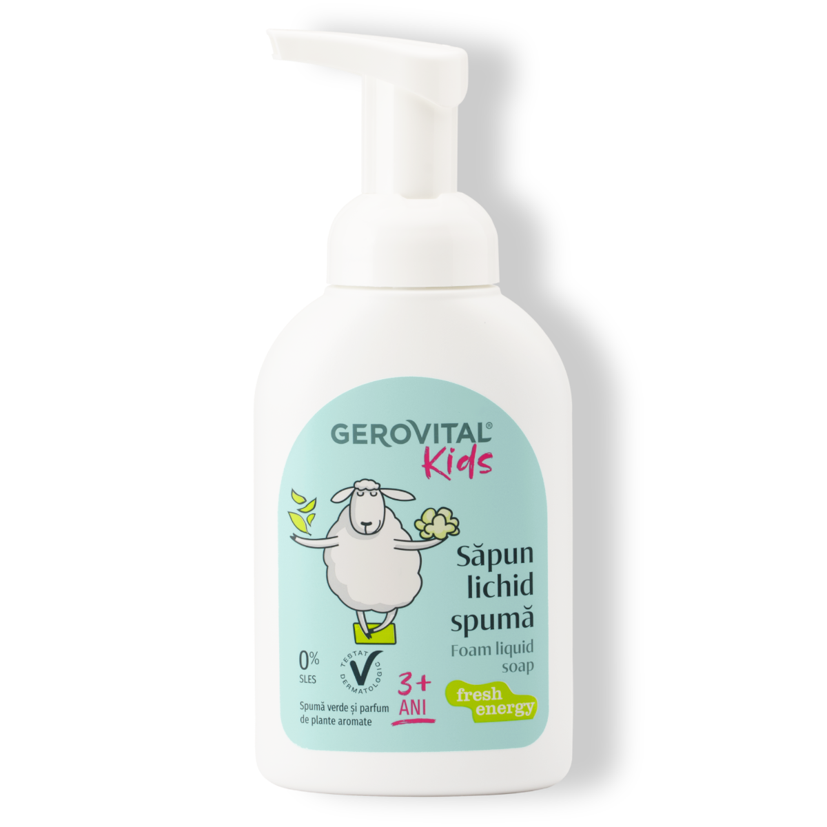 Săpun Lichid Spumă Verde Pentru Copii Curățare Delicată Cu Glicerină, Panthenol și Aloe Vera, Gerovital Kids, 300 Ml