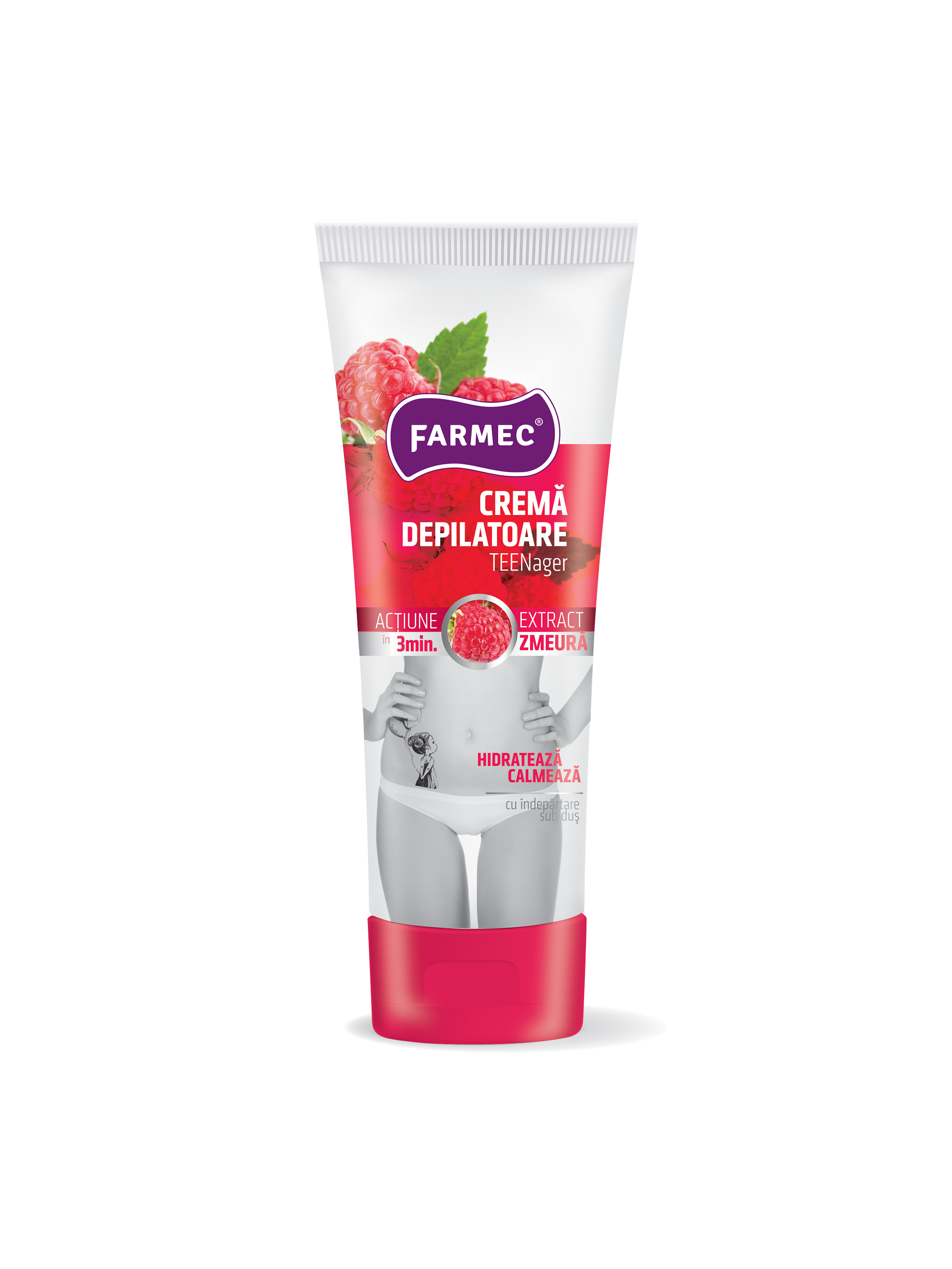Cremă Depilatoare Teenager Pentru Piele Sensibilă Cu Extract De Zmeură Acțiune Rapidă, Farmec, 150 Ml